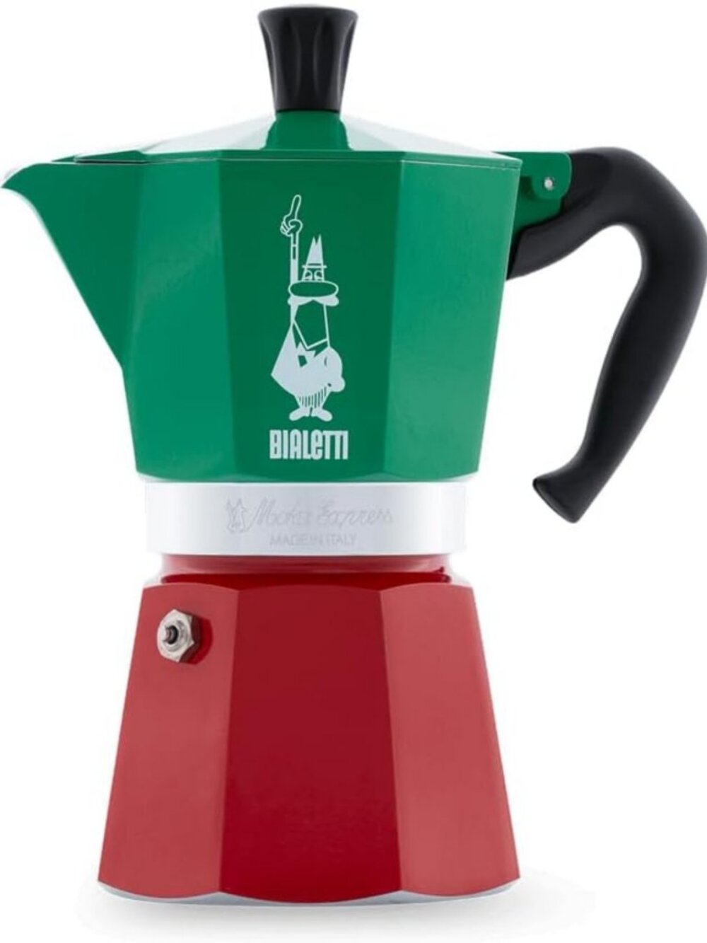 Iconic Stovetop Espresso Maker - Moka Pot for 6 Cups, Italian Coffee, Red Green